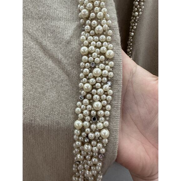 Bloomingdales Womens Cardigan Size Medium Champagne Cashmere Embellished NWT - Picture 3 of 12